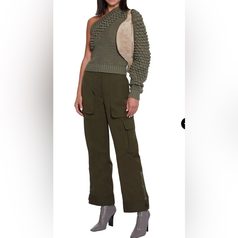 Helmut Lang Olive Off-the-Shoulder Sweater